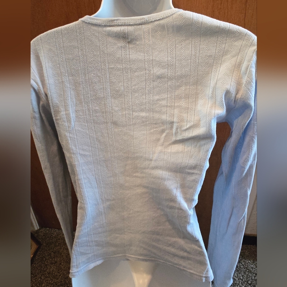 Abercrombie & Fitch Light Blue Long Sleeve Eyelet Top SzL - Picture 6 of 8